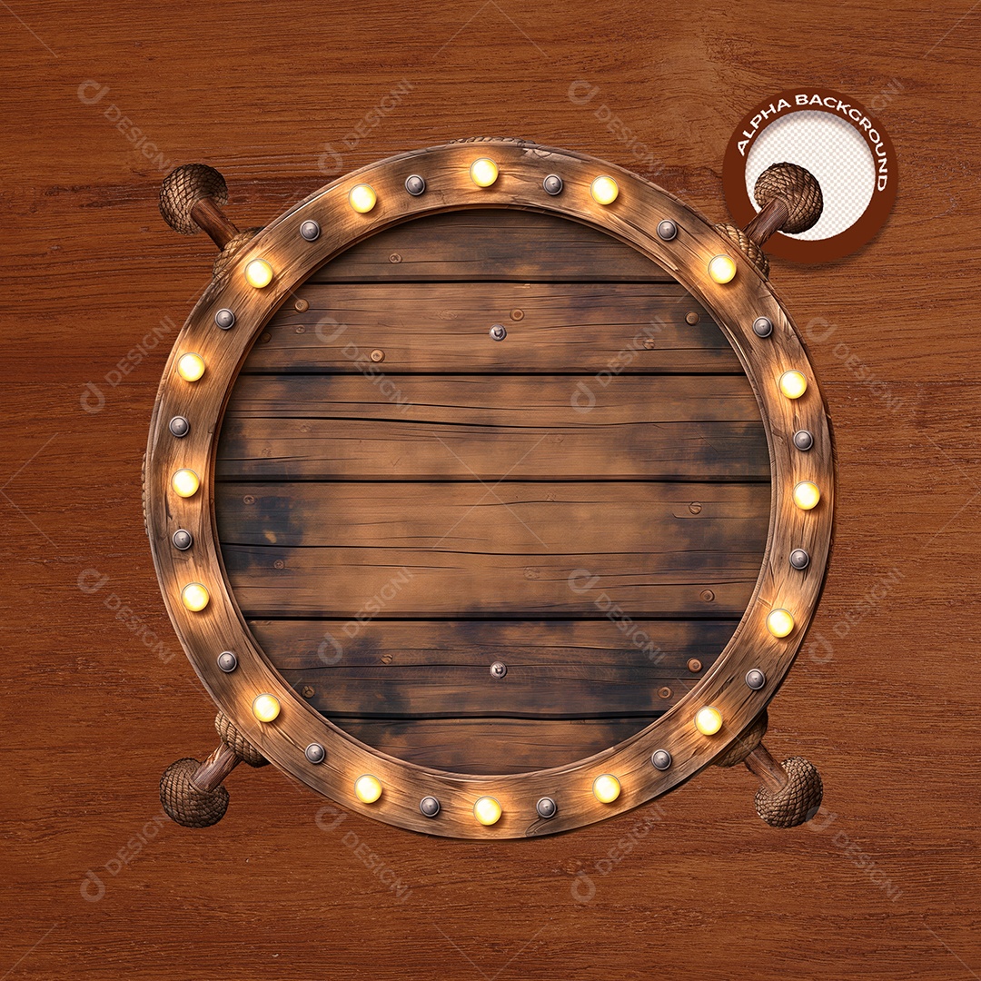 Placa de Madeira com Lâmpadas Elemento 3D para Composição PSD