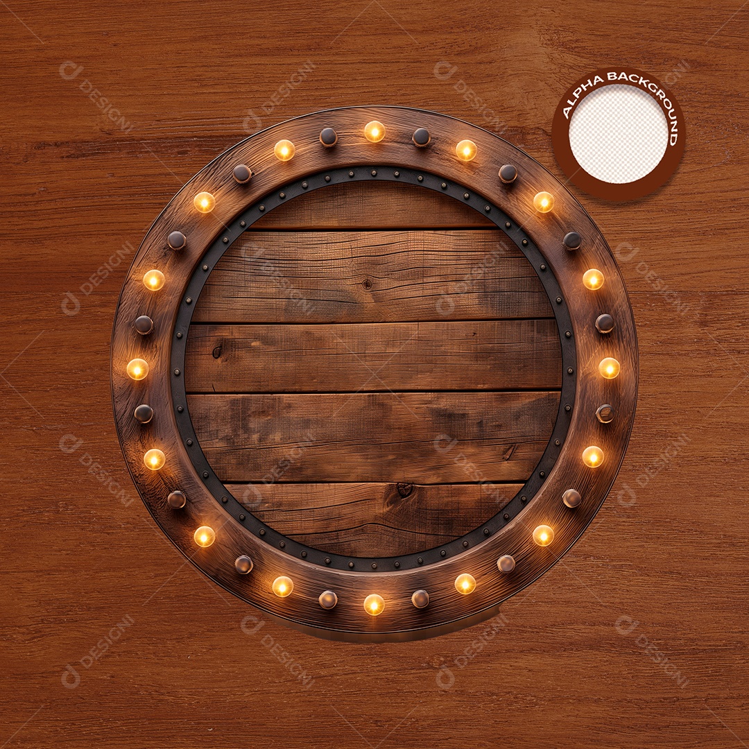 Placa de Madeira com Lâmpadas Elemento 3D para Composição PSD
