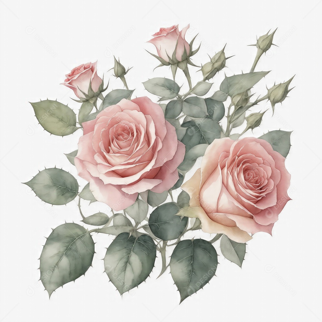 Ilustração de rosas em estilo aquarela sobre fundo branco