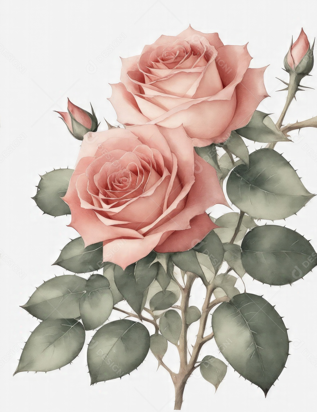 Ilustração de rosas em estilo aquarela sobre fundo branco