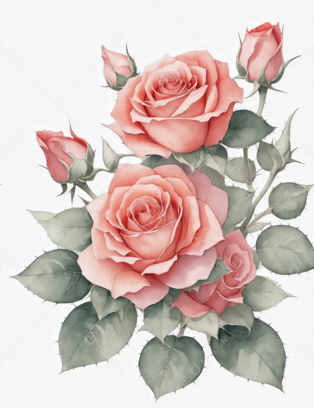 Ilustração de rosas em estilo aquarela sobre fundo branco