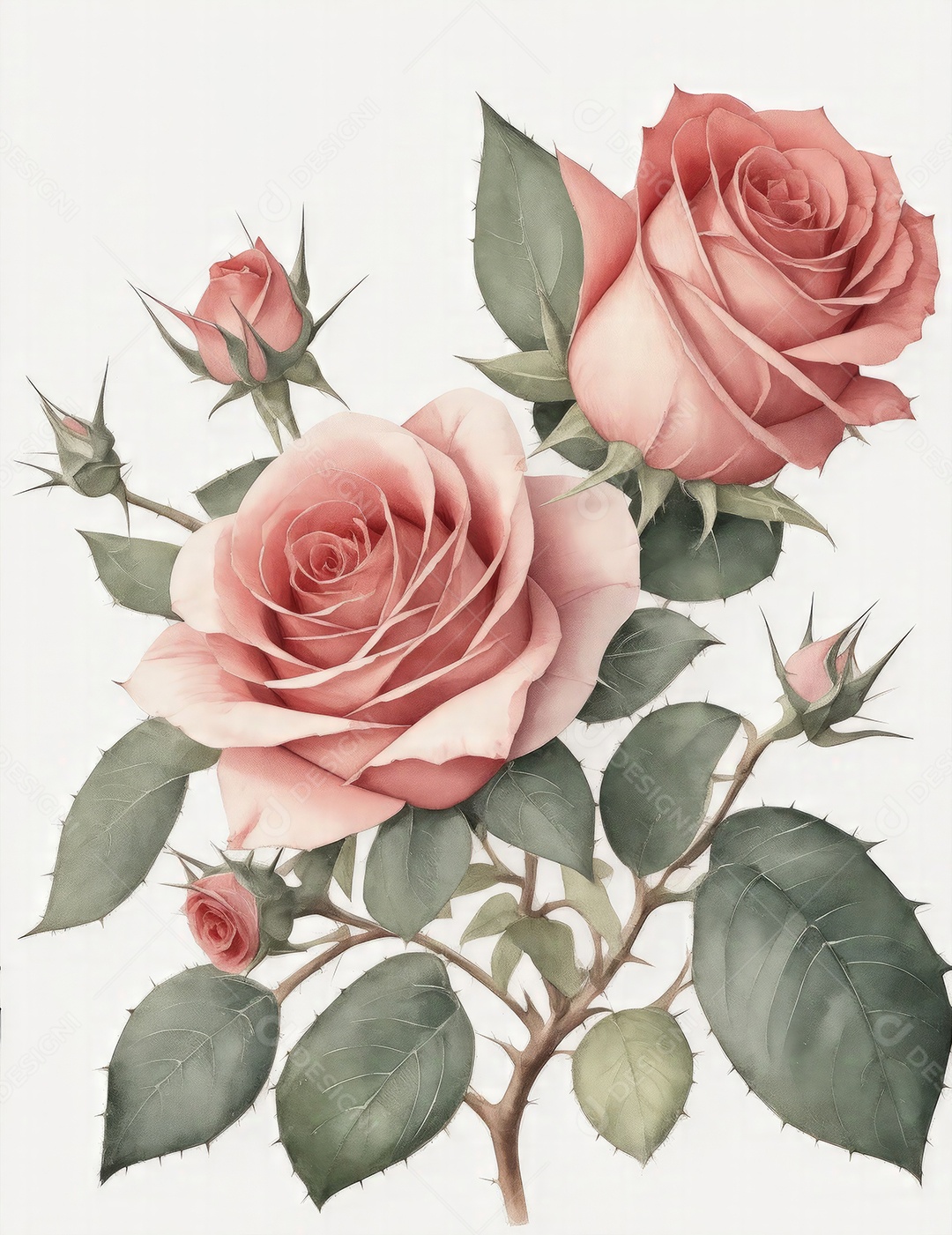 Ilustração de rosas em estilo aquarela sobre fundo branco