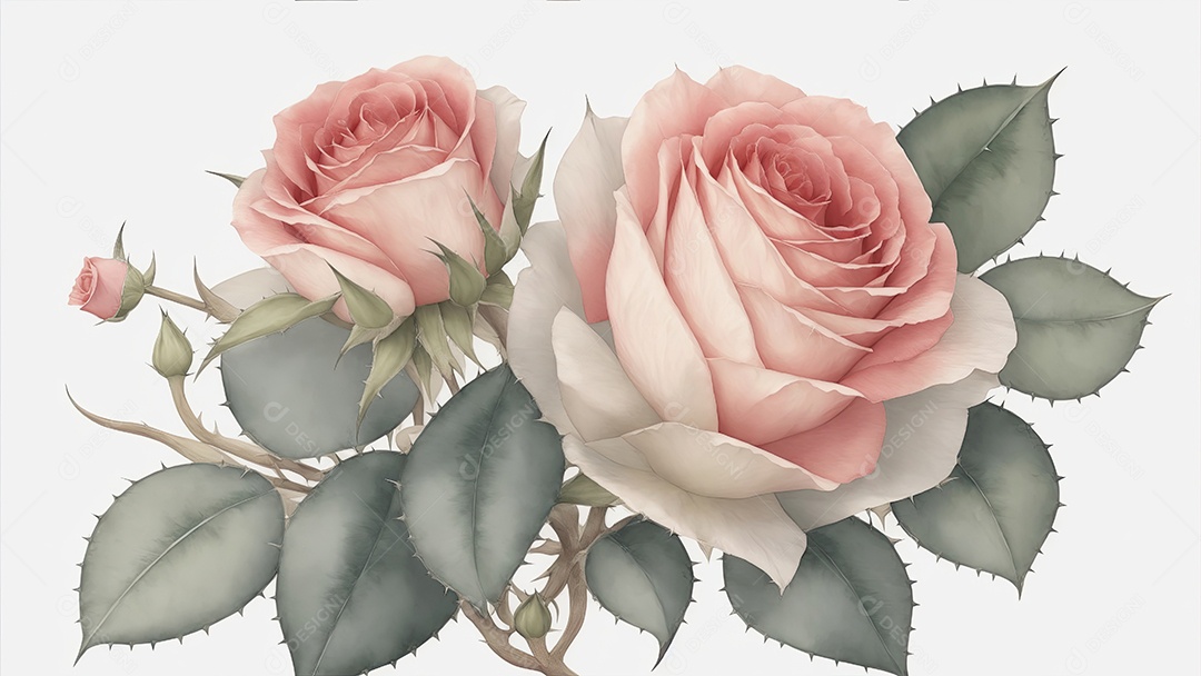 Ilustração de rosas em estilo aquarela sobre fundo branco