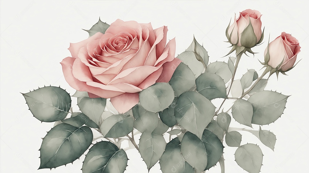 Ilustração de rosas em estilo aquarela sobre fundo branco