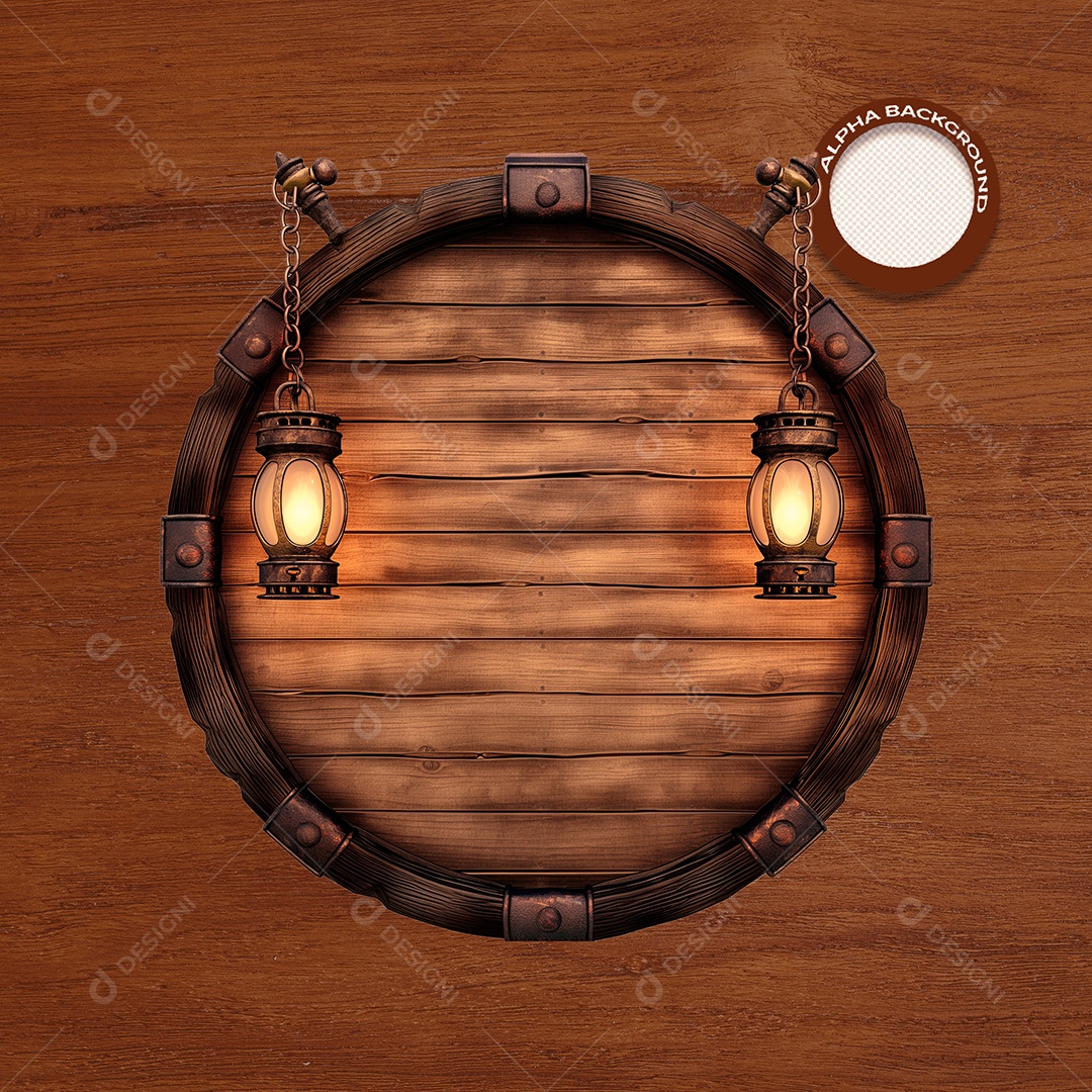 Placa de Madeira com Lâmpadas Elemento 3D para Composição PSD