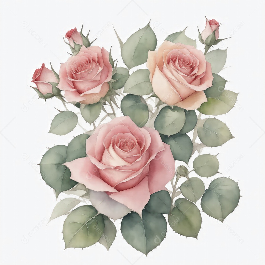 Ilustração de rosas em estilo aquarela sobre fundo branco