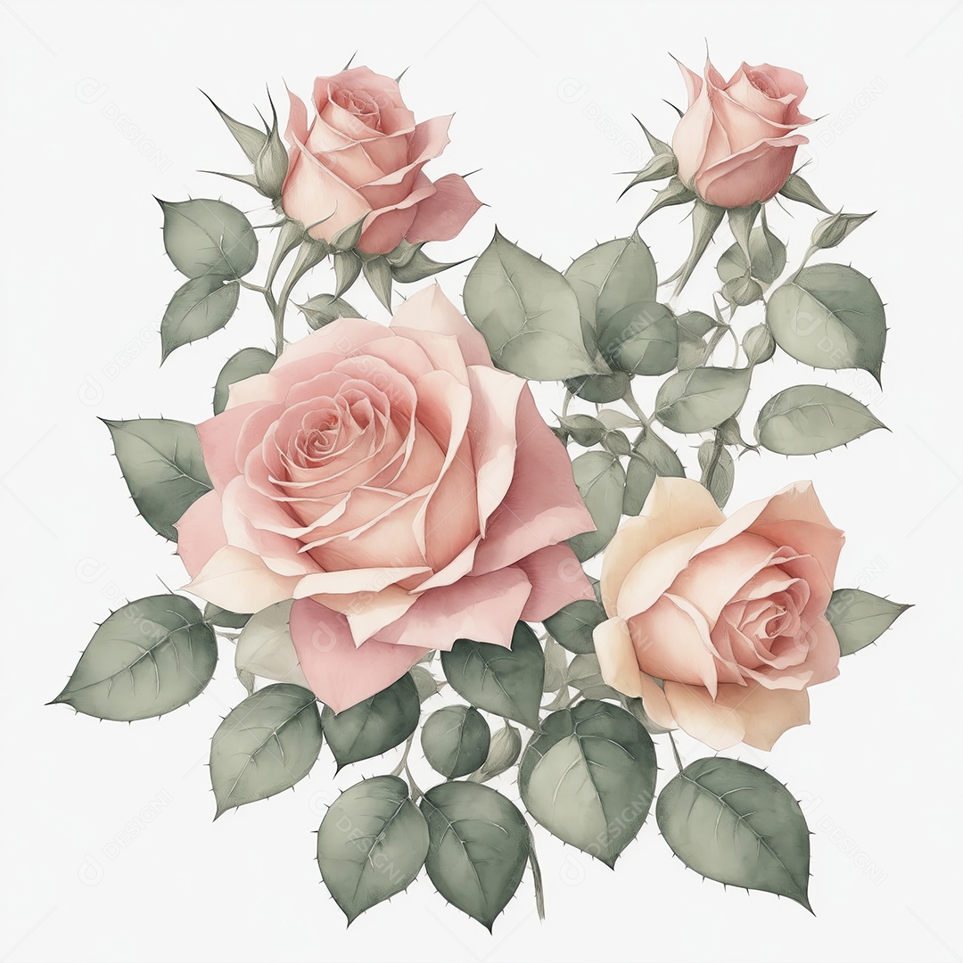 Ilustração de rosas em estilo aquarela sobre fundo branco