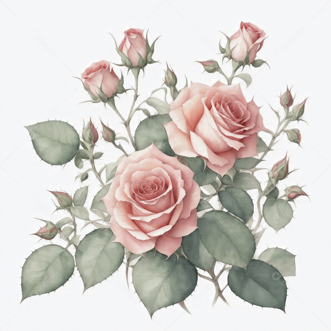 Ilustração de rosas em estilo aquarela sobre fundo branco