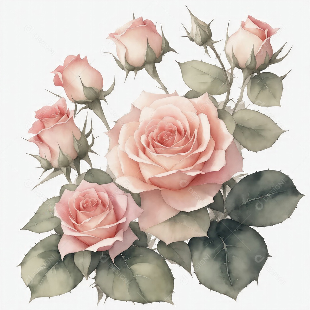 Ilustração de rosas em estilo aquarela sobre fundo branco