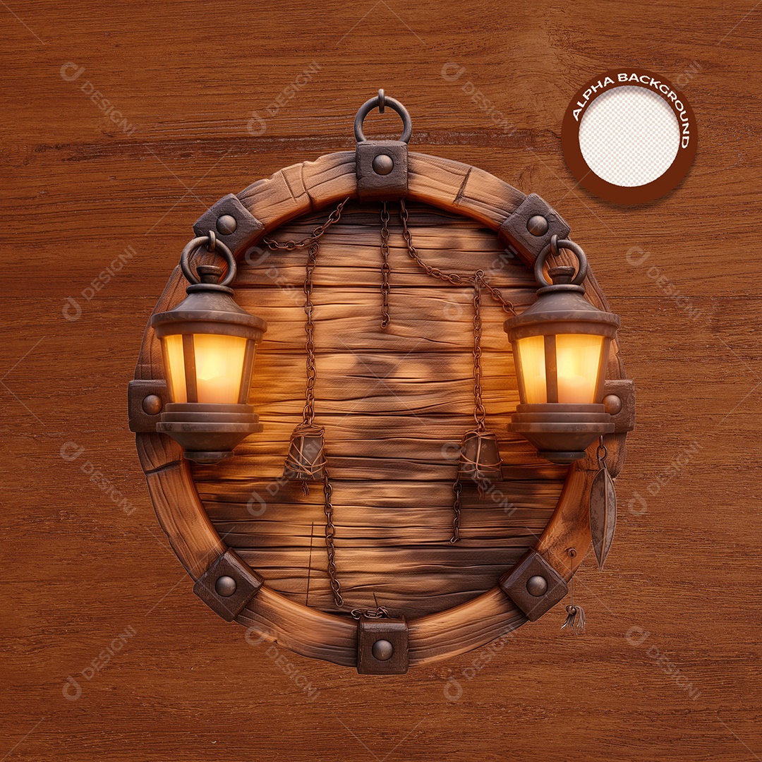 Placa de Madeira com Lâmpadas Elemento 3D para Composição PSD