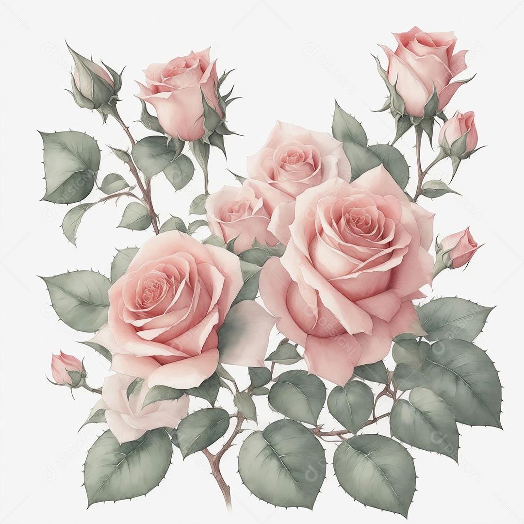 Ilustração de rosas em estilo aquarela sobre fundo branco