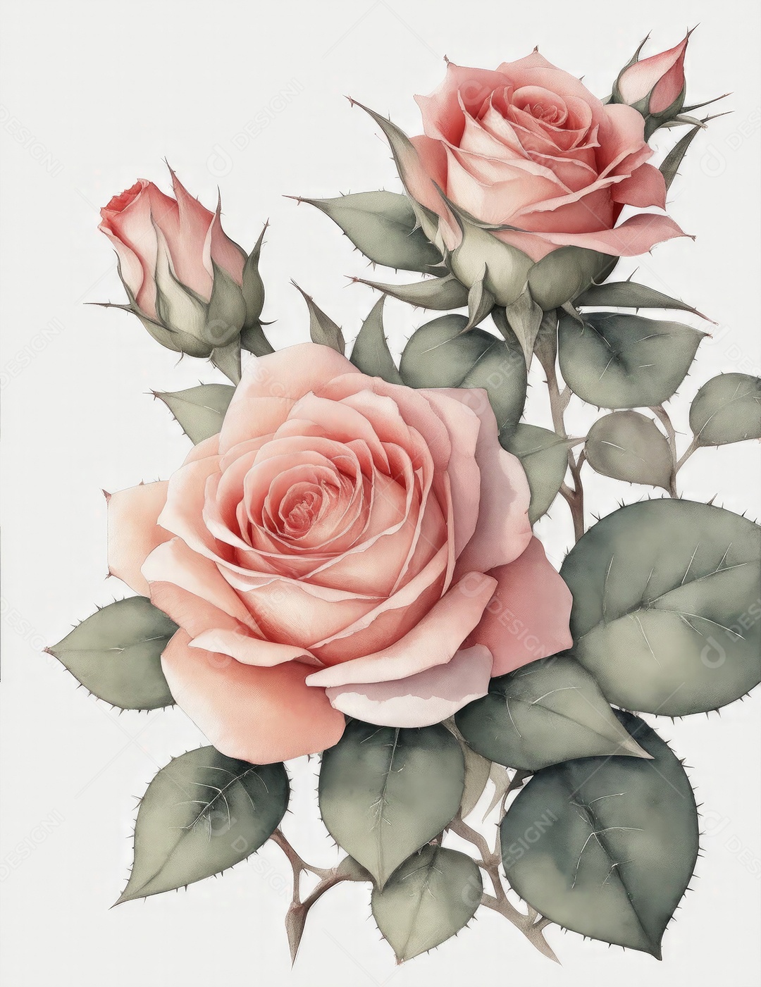 Ilustração de rosas em estilo aquarela sobre fundo branco