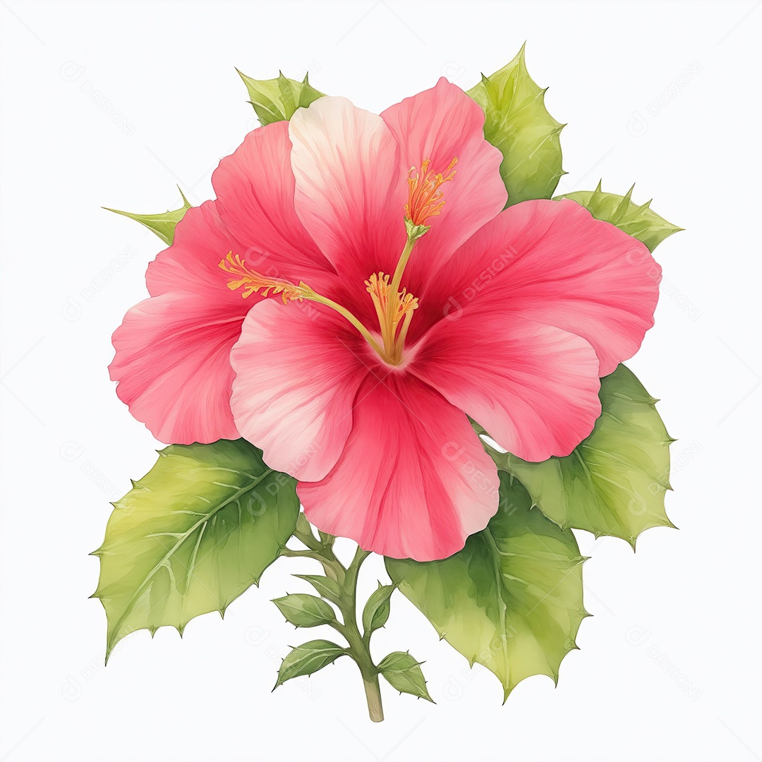 Ilustração de hibisco em estilo aquarela sobre fundo branco