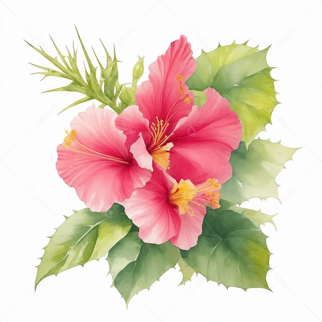 Ilustração de hibisco em estilo aquarela sobre fundo branco