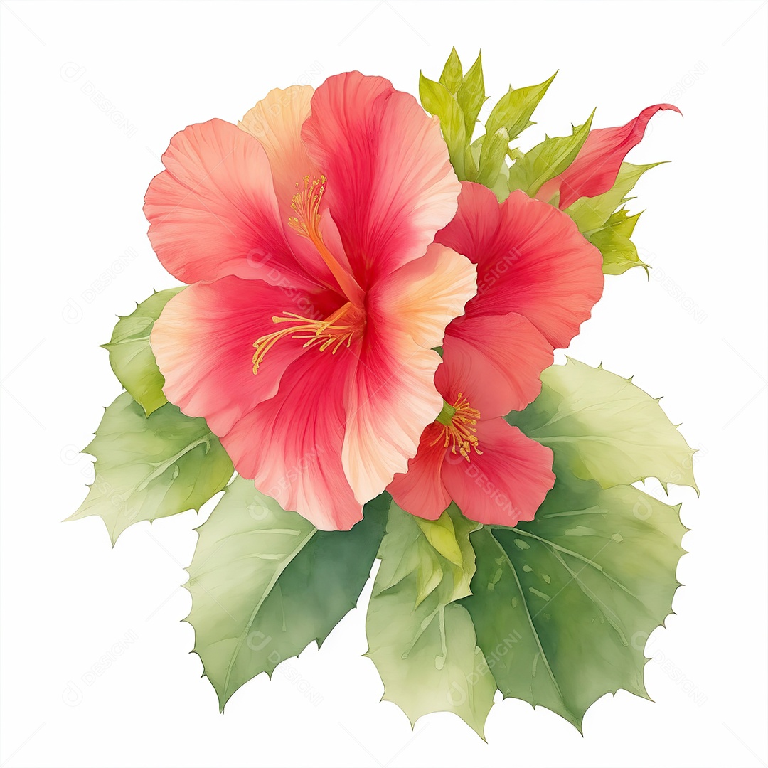 Ilustração de hibisco em estilo aquarela sobre fundo branco