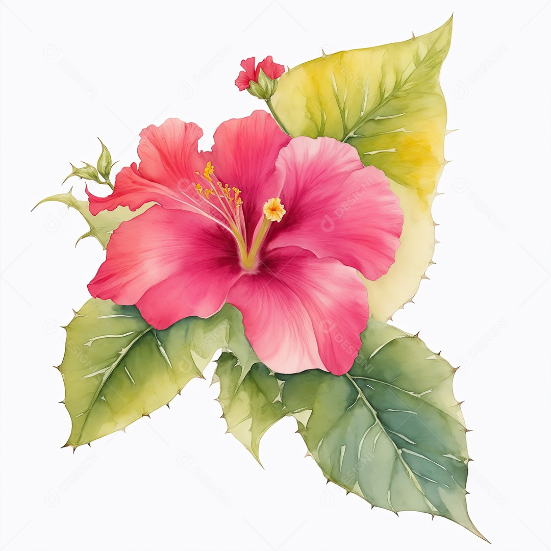 Ilustração de hibisco em estilo aquarela sobre fundo branco