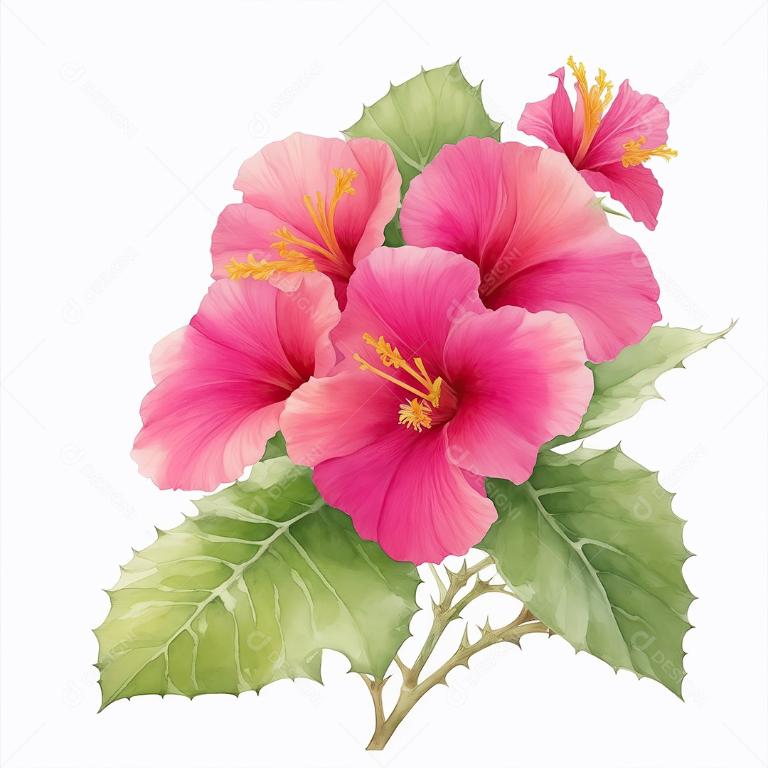 Ilustração de hibisco em estilo aquarela sobre fundo branco