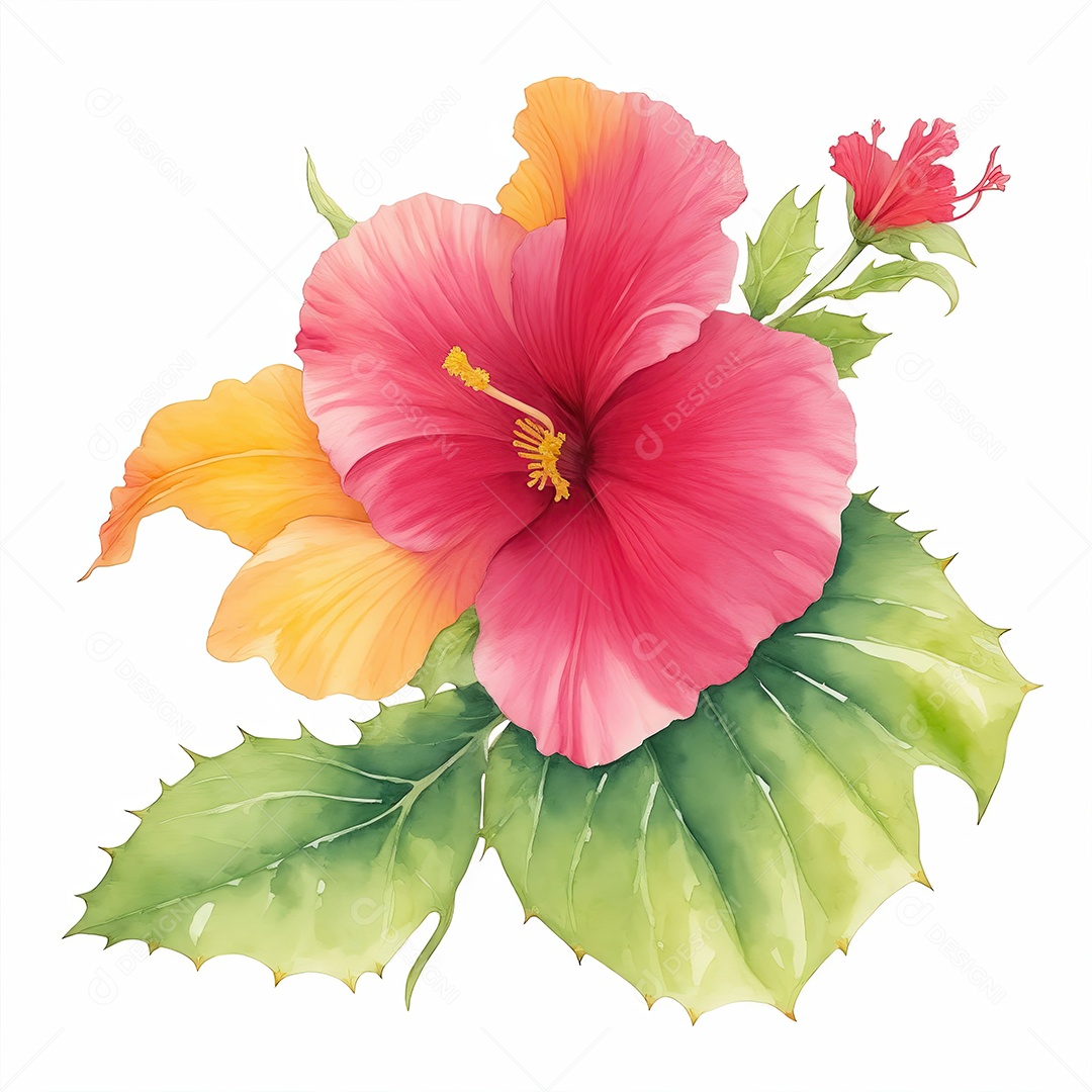 Ilustração de hibisco em estilo aquarela sobre fundo branco