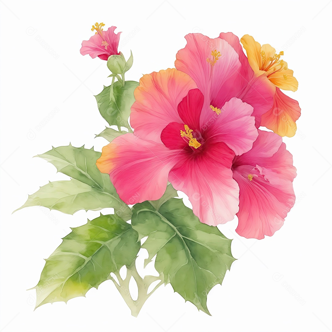 Ilustração de hibisco em estilo aquarela sobre fundo branco