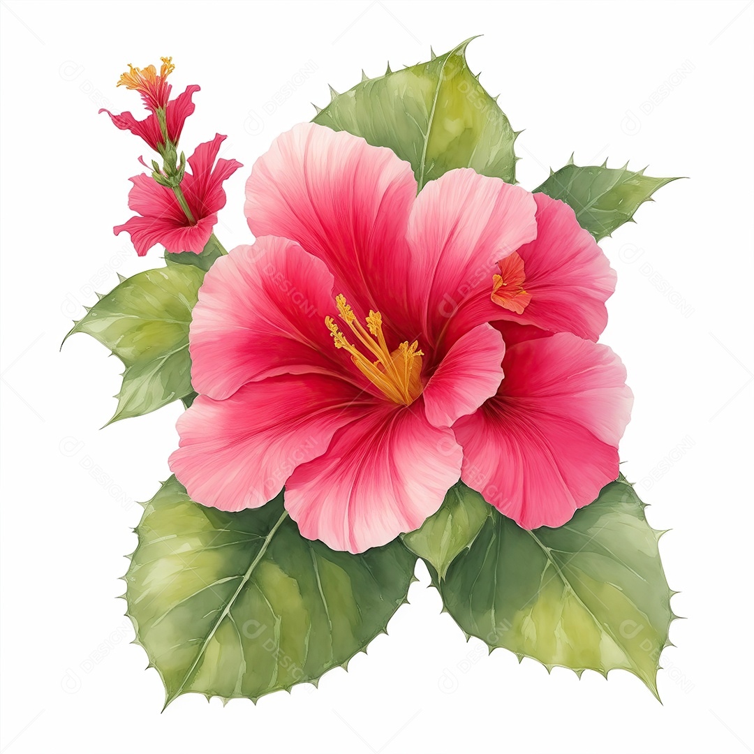 Watercolor style hibiscus illustration on white background