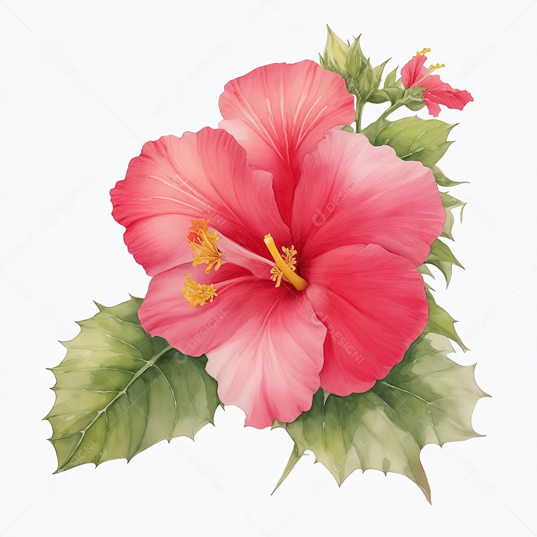 Ilustração de hibisco em estilo aquarela sobre fundo branco