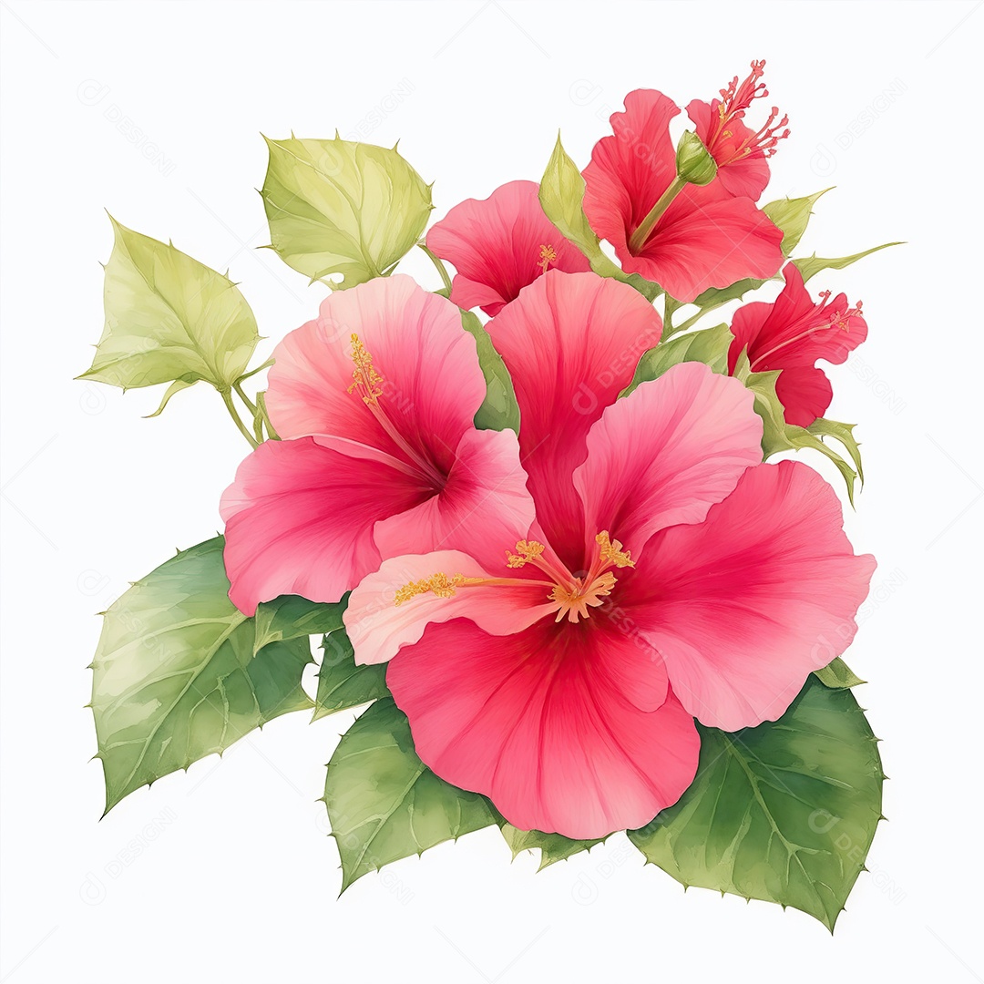Ilustração de hibisco em estilo aquarela sobre fundo branco