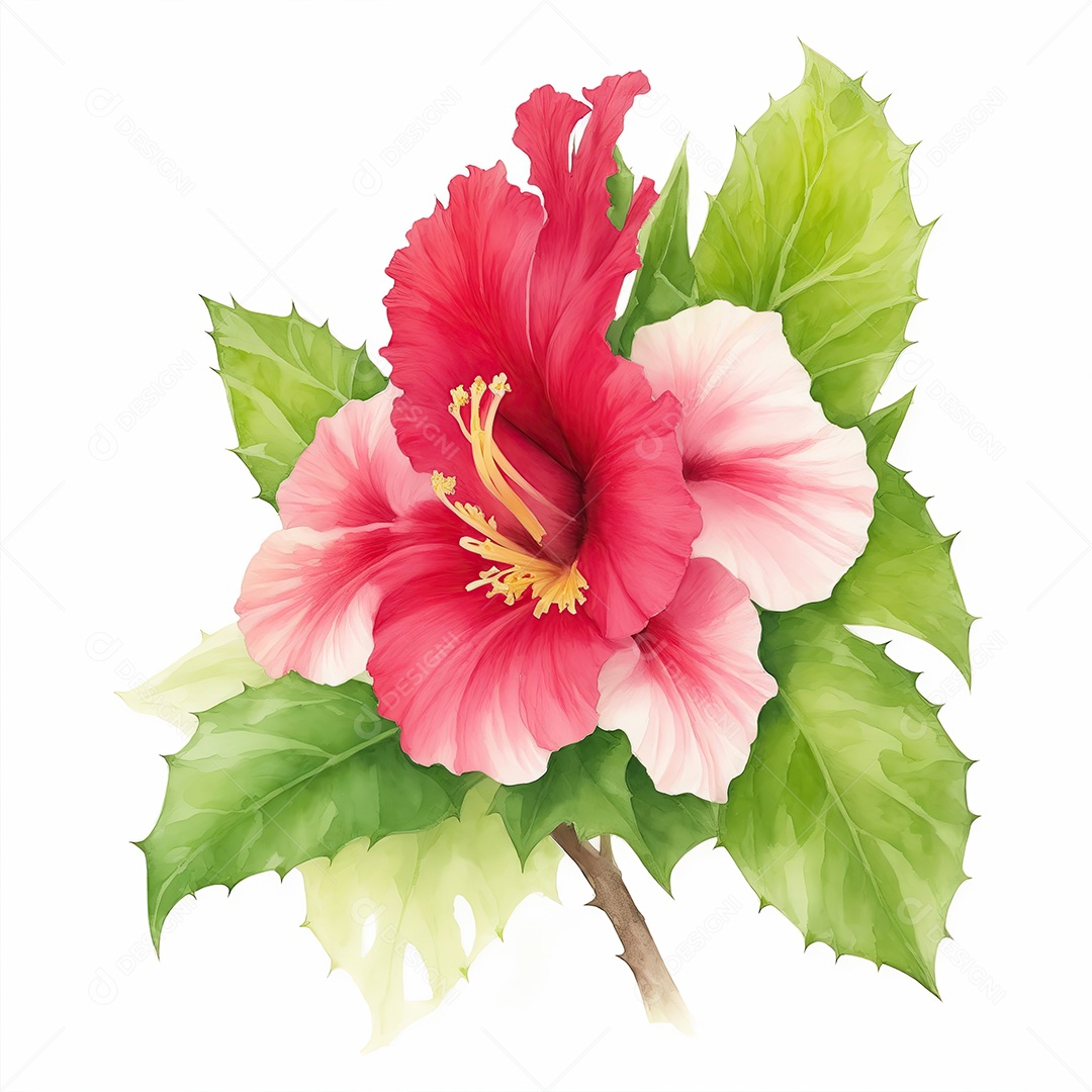 Ilustração de hibisco em estilo aquarela sobre fundo branco