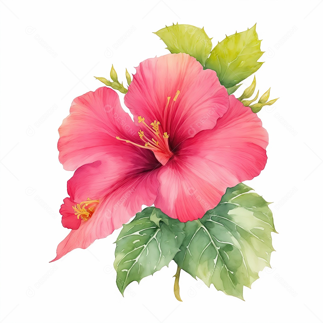 Ilustração de hibisco em estilo aquarela sobre fundo branco