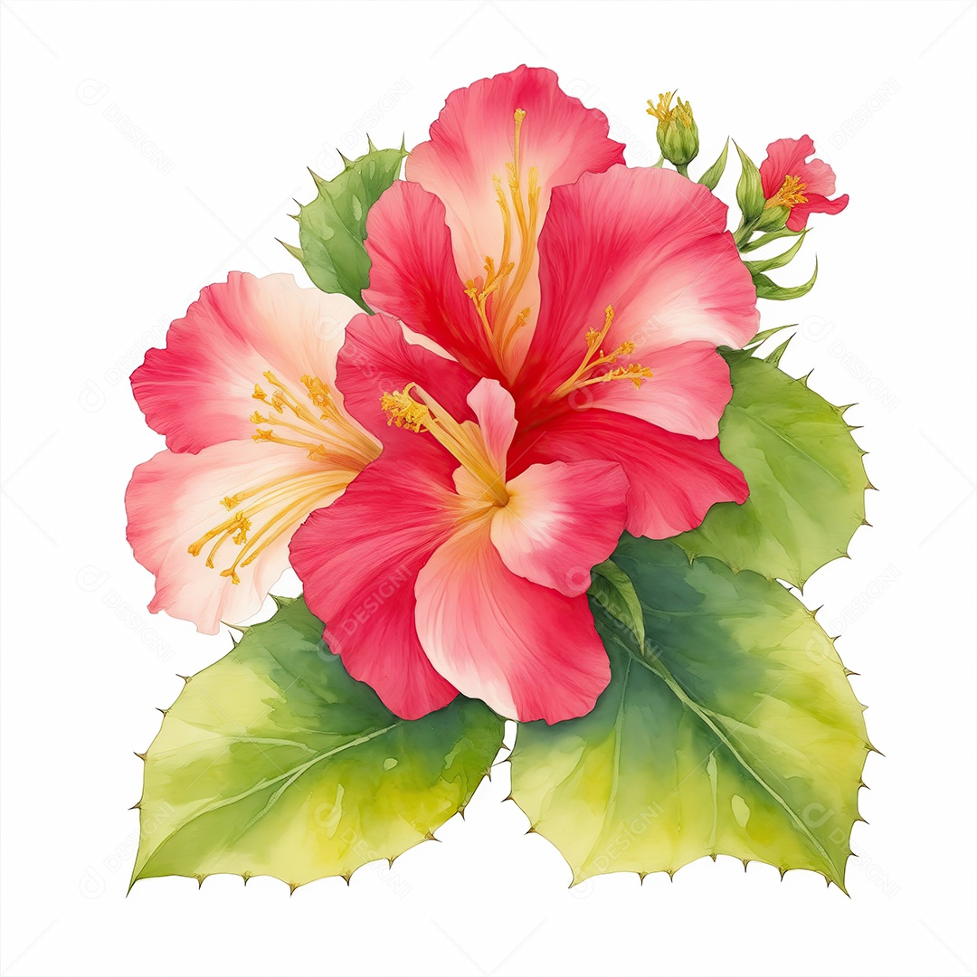 Ilustração de hibisco em estilo aquarela sobre fundo branco