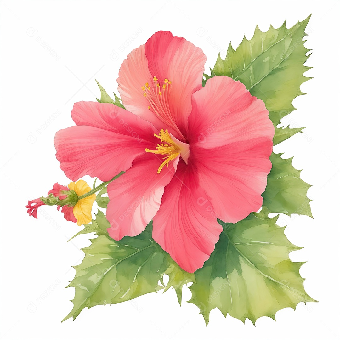 Ilustração de hibisco em estilo aquarela sobre fundo branco