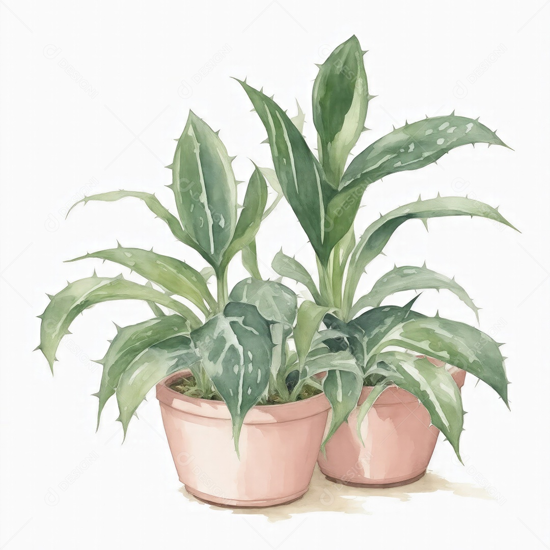 Plantas de oração no vaso aquarela sobre fundo branco