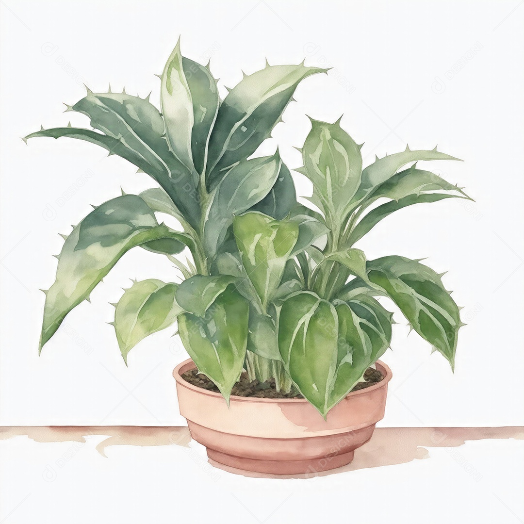 Plantas de oração no vaso aquarela sobre fundo branco