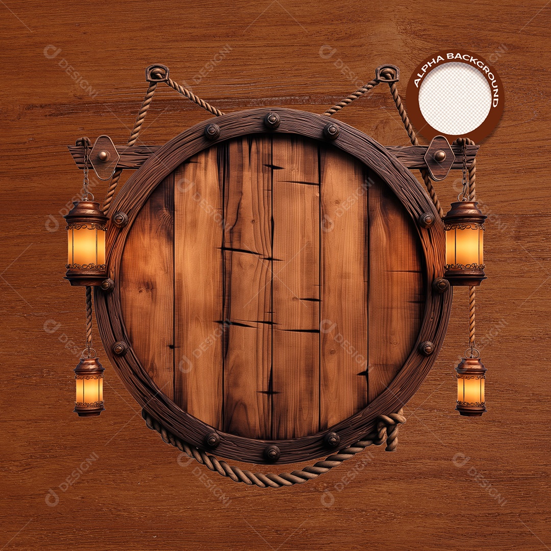 Placa de Madeira com Lâmpadas Elemento 3D para Composição PSD