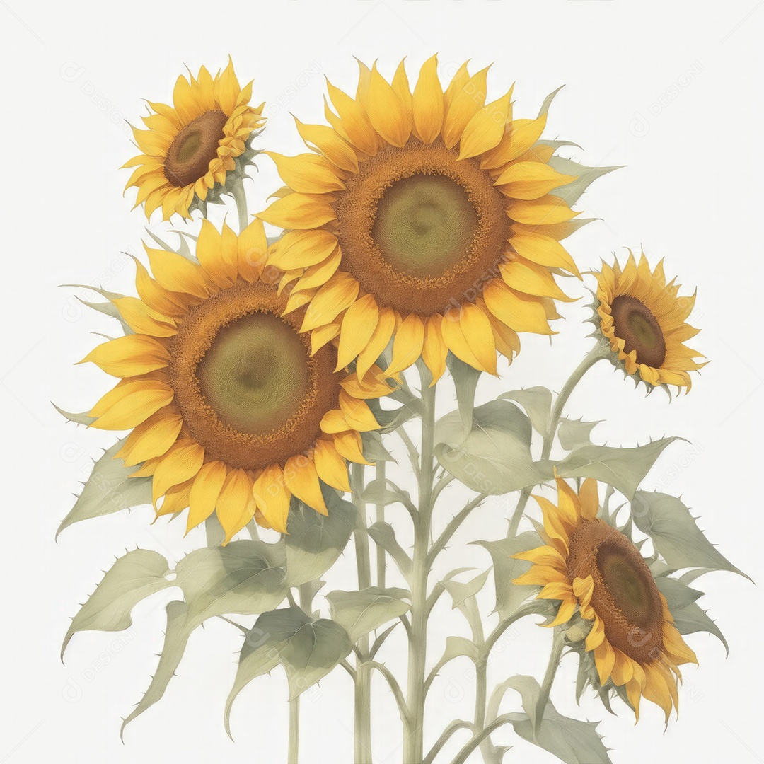 Ilustração de girassóis em estilo aquarela sobre fundo branco