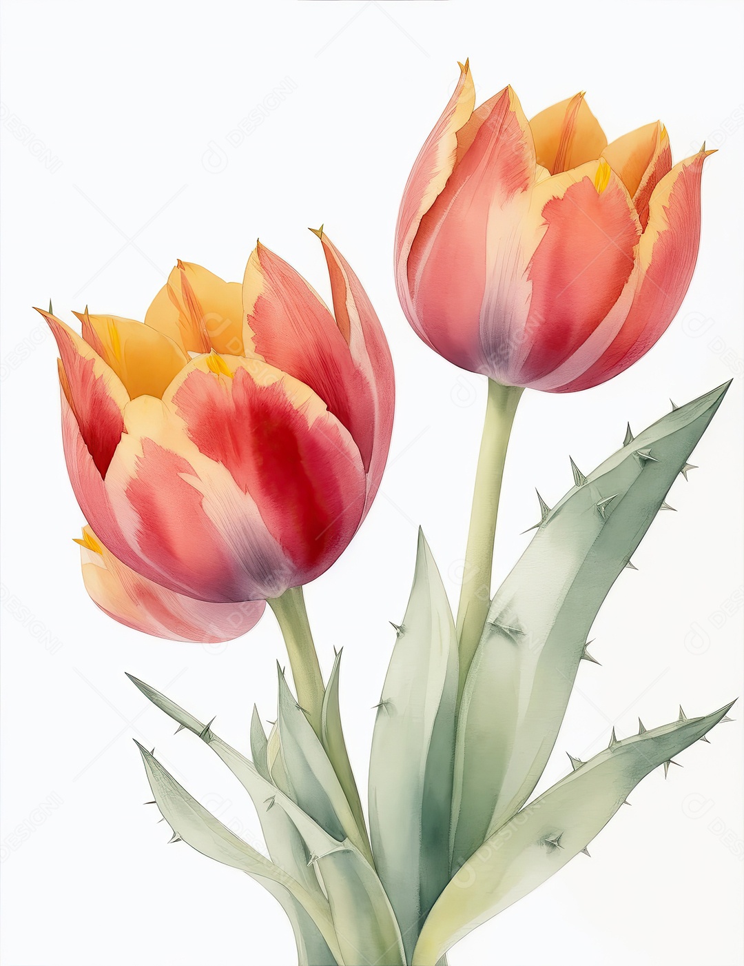 Ilustração de tulipas em estilo aquarela sobre fundo branco
