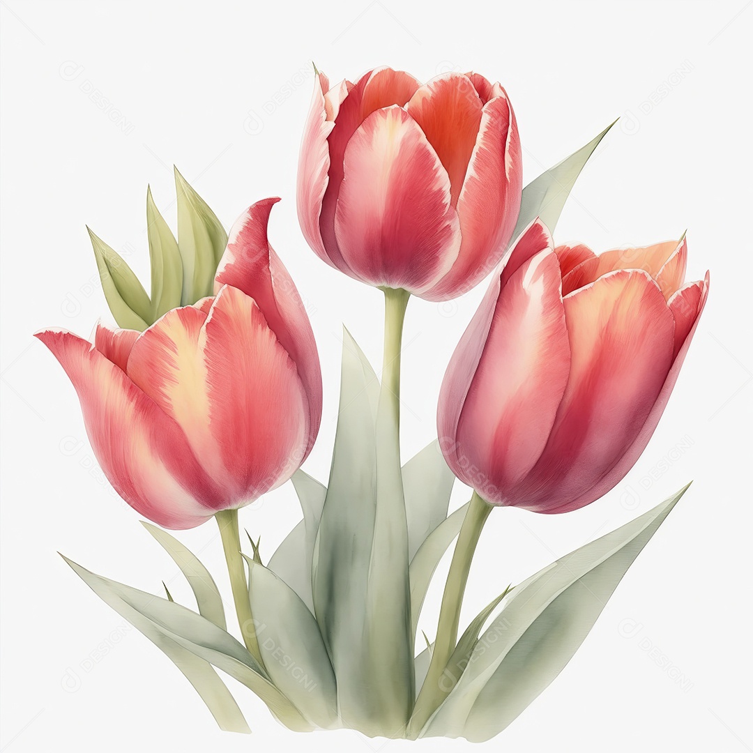 Ilustração de tulipas em estilo aquarela sobre fundo branco