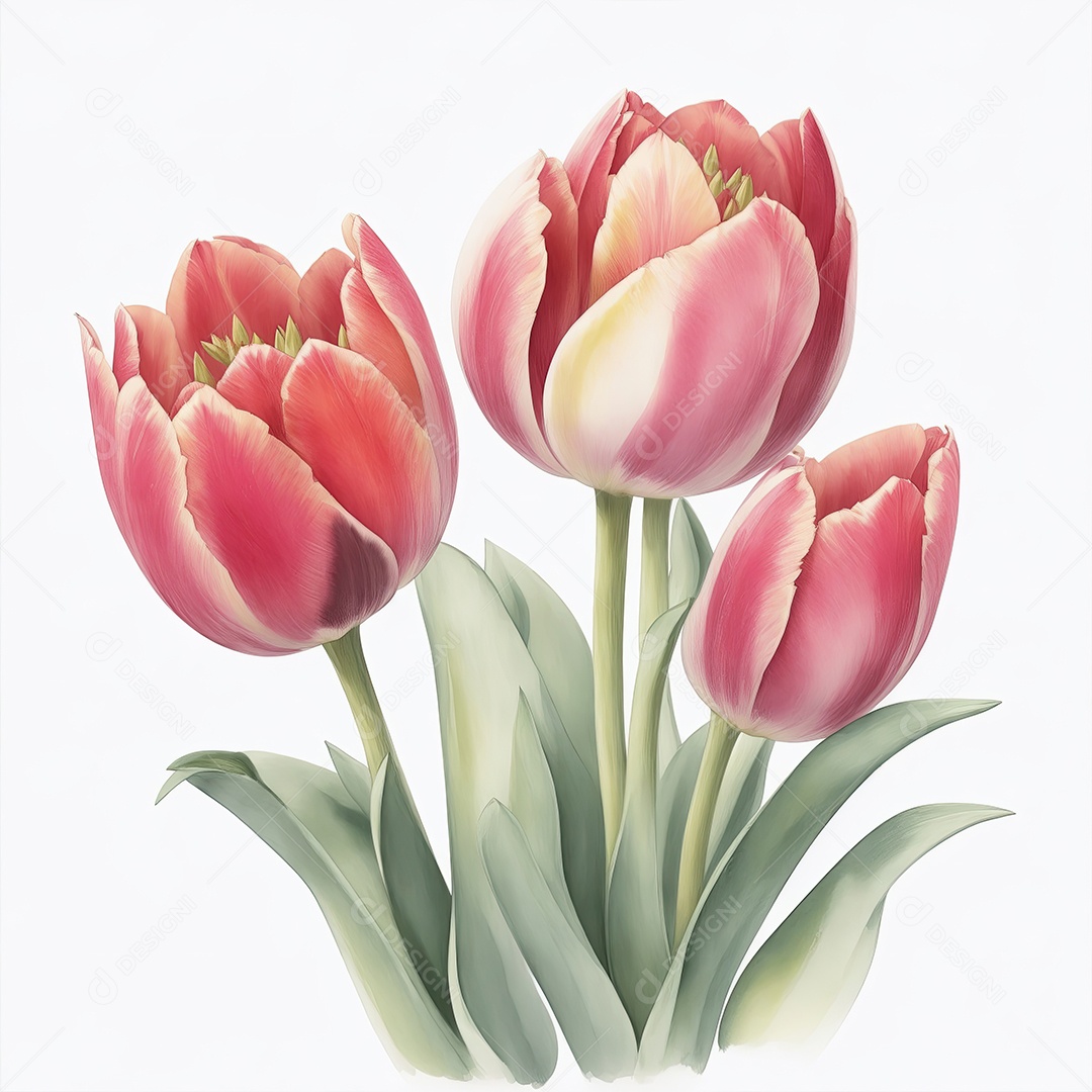 Ilustração de tulipas em estilo aquarela sobre fundo branco