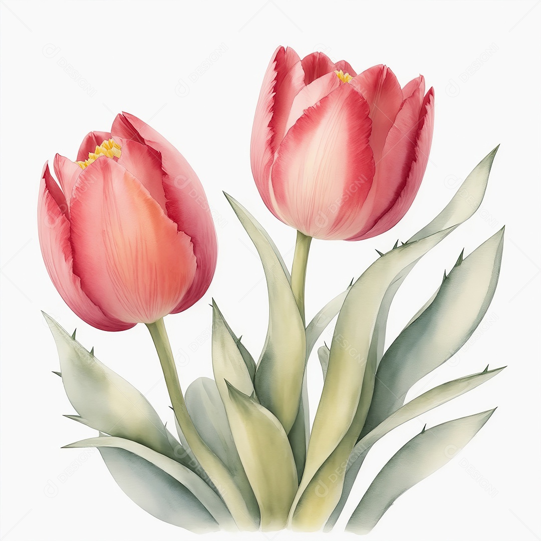 Ilustração de tulipas em estilo aquarela sobre fundo branco