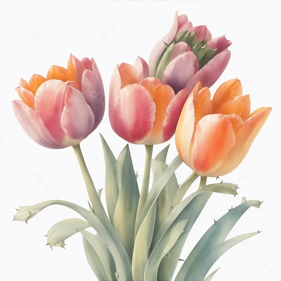 Ilustração de tulipas em estilo aquarela sobre fundo branco