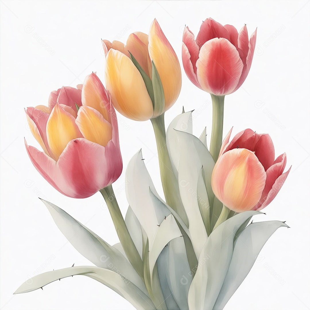 Ilustração de tulipas em estilo aquarela sobre fundo branco