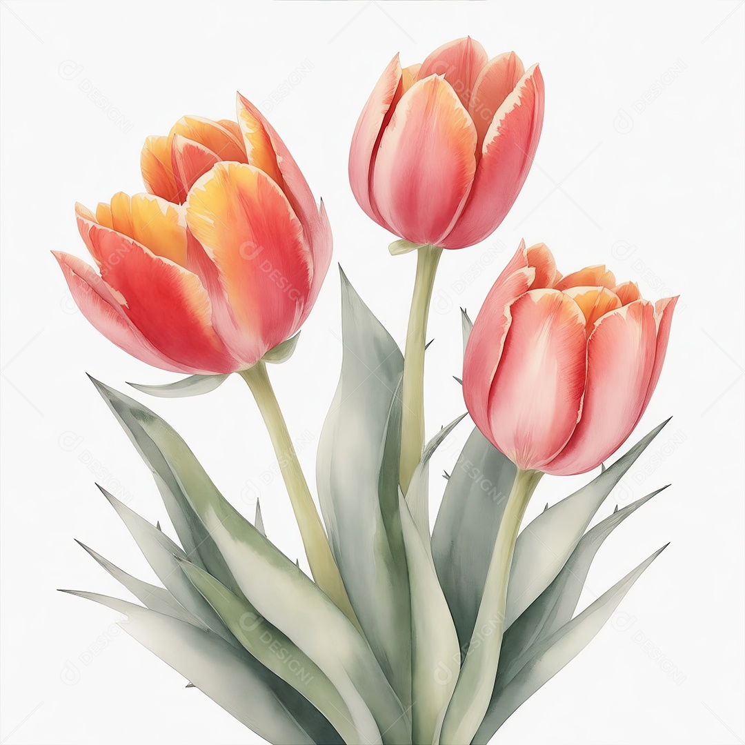 Ilustração de tulipas em estilo aquarela sobre fundo branco