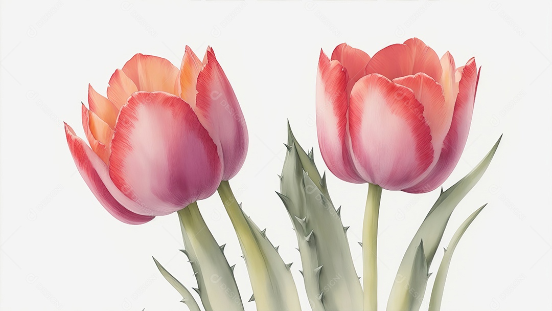 Ilustração de tulipas em estilo aquarela sobre fundo branco