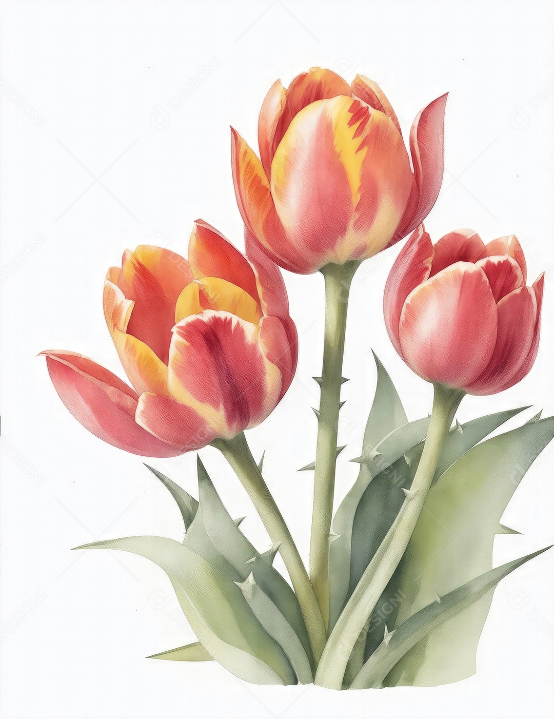 Ilustração de tulipas em estilo aquarela sobre fundo branco