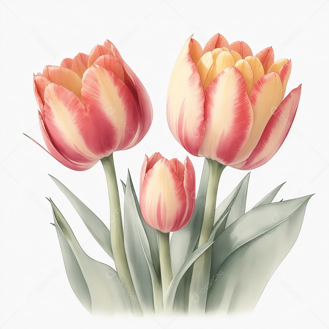 Ilustração de tulipas em estilo aquarela sobre fundo branco