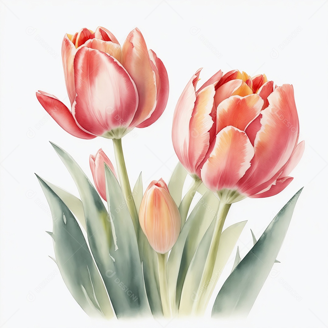 Ilustração de tulipas em estilo aquarela sobre fundo branco