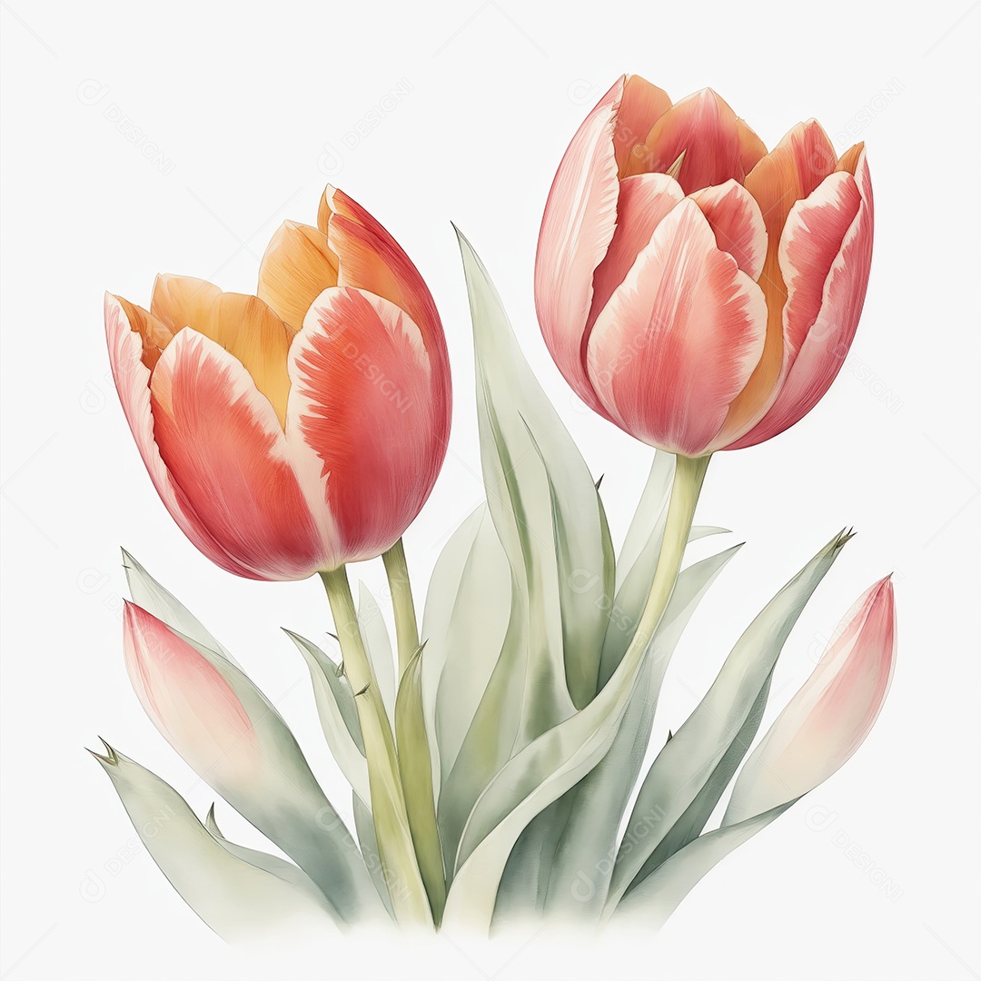 Ilustração de tulipas em estilo aquarela sobre fundo branco