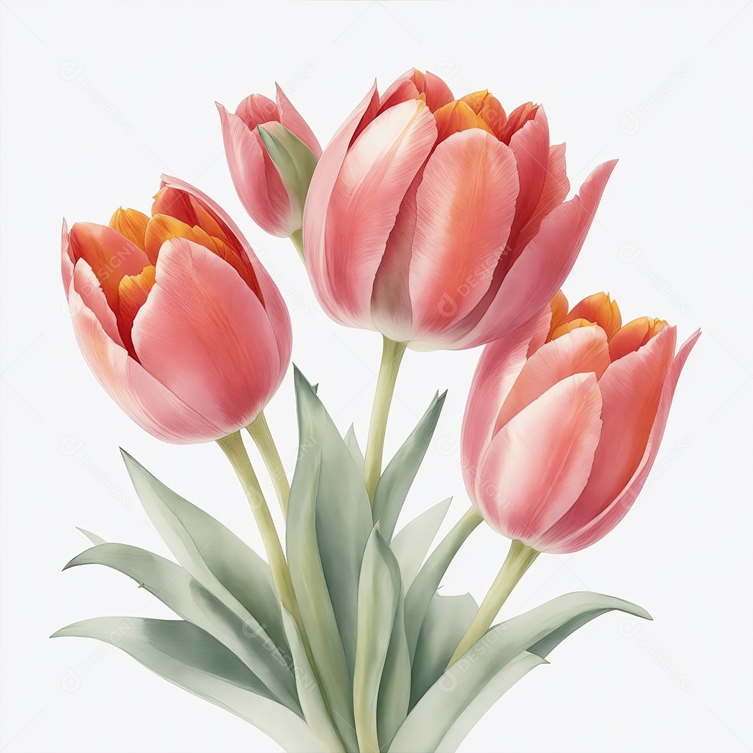 Ilustração de tulipas em estilo aquarela sobre fundo branco