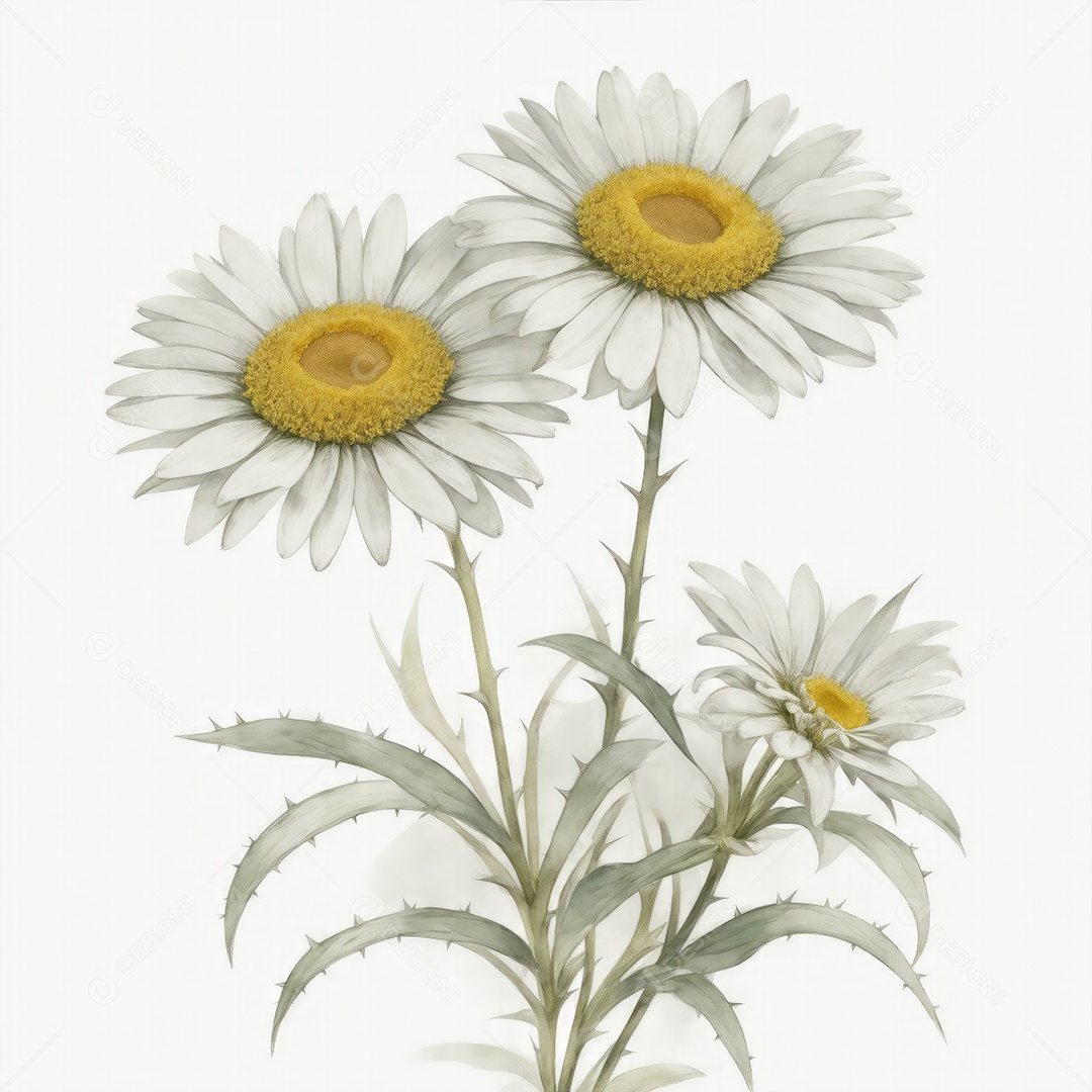 Ilustração de flores margaridas em estilo aquarela sobre fundo branco