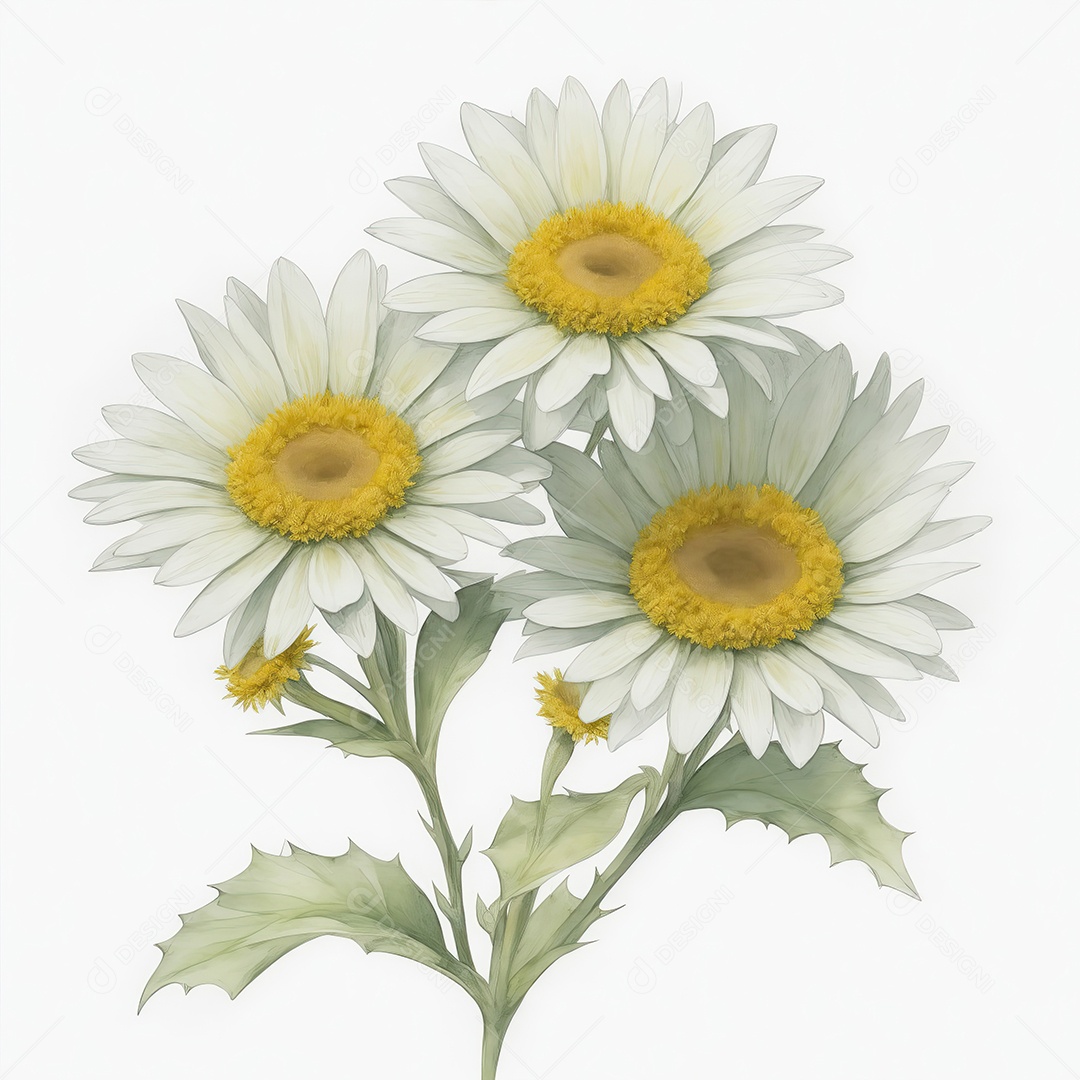 Ilustração de flores margaridas em estilo aquarela sobre fundo branco