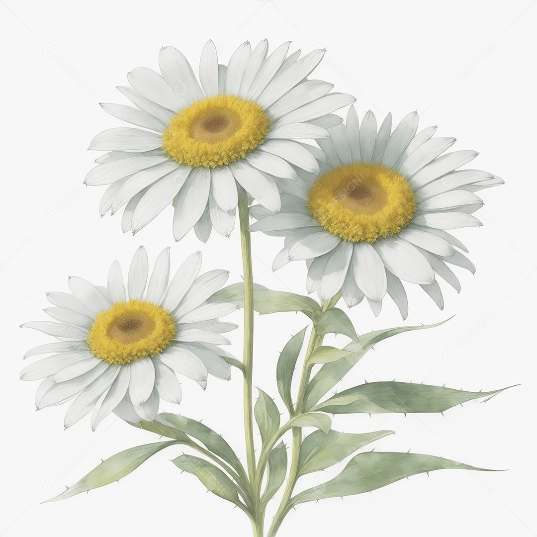 Ilustração de flores margaridas em estilo aquarela sobre fundo branco